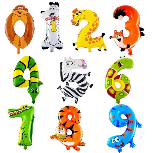 厂家直销 16寸小号动物数字铝膜气球 0-9卡通儿童生日装饰气球